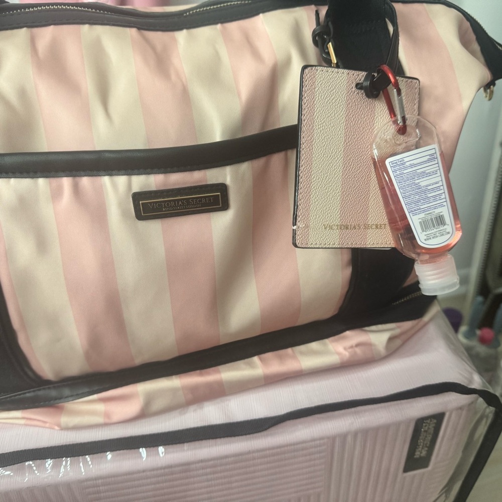Victoria's Secret Pink and White Striped Travel Bag